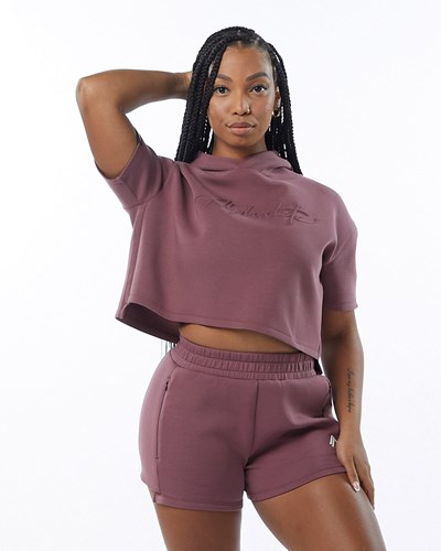 Alphalete Interlock Knit Crop Hoodie Mauve | BSPU-25389