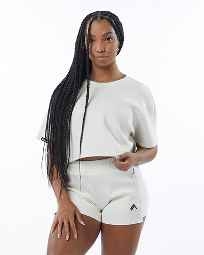 Alphalete Interlock Knit Crop Pullover Grädde | RCFL-38174