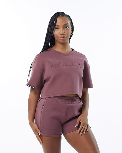 Alphalete Interlock Knit Crop Pullover Mauve | PHQI-60213