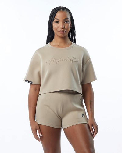 Alphalete Interlock Knit Crop Pullover Tan | ZBLD-72608