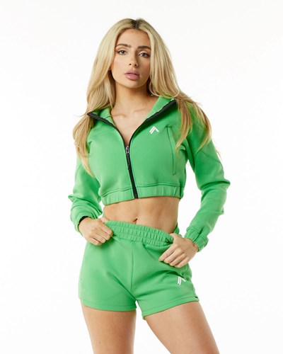 Alphalete Interlock Knit Crop-Zip Hoodie Gröna | KNHA-42360