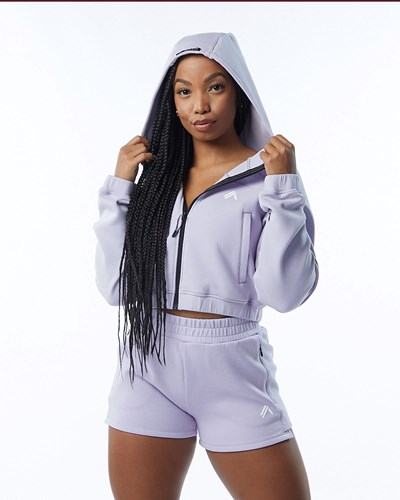Alphalete Interlock Knit Crop-Zip Hoodie Lilac | PBNI-21496