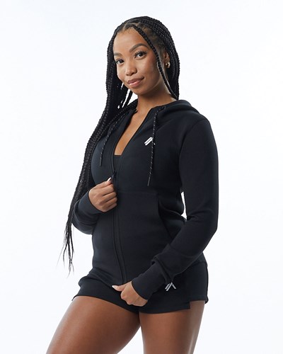 Alphalete Interlock Knit Full-Zip Hoodie Svarta | AMPT-60749