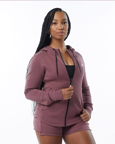 Alphalete Interlock Knit Full-Zip Hoodie Mauve | TUYH-48735