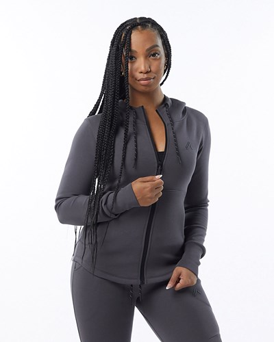 Alphalete Interlock Knit Full-Zip Hoodie Charcoal | VTAH-19375