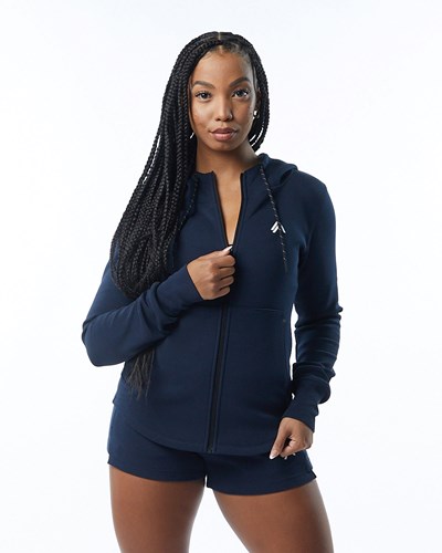 Alphalete Interlock Knit Full-Zip Hoodie Marinblå | XRVJ-39506