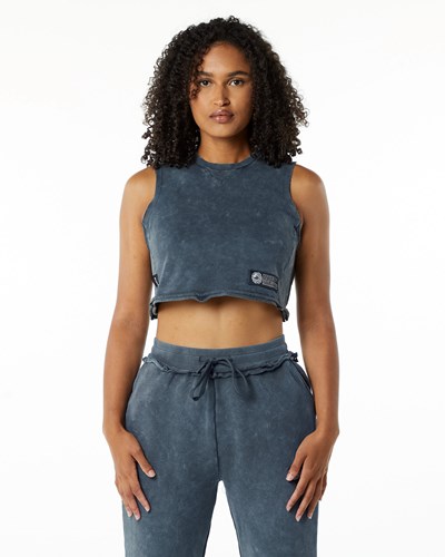 Alphalete Mid-Weight Washed Terry Crop Cutoff Blå | NEIF-93678