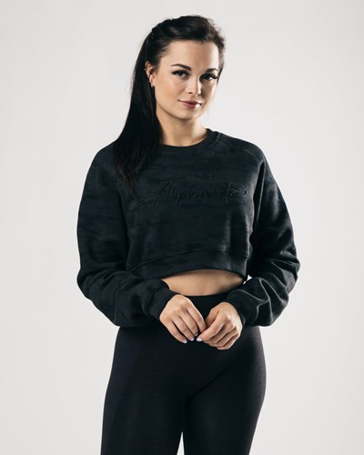 Alphalete Oversized Fleece Cropped Tröja Darkest Hour | DTEJ-35679