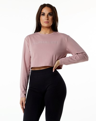 Alphalete Oversized Performance Long Sleeve Crop Mauve | CJAS-41706