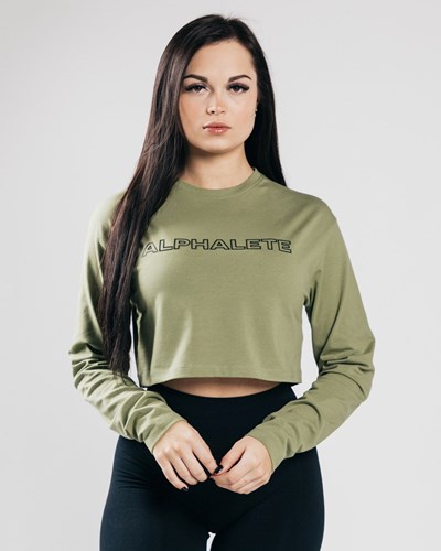 Alphalete Oversized Performance Long Sleeve Crop Gröna | MBSH-48269