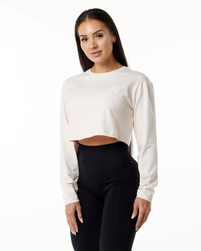 Alphalete Oversized Performance Long Sleeve Crop Blush | MDLZ-29165