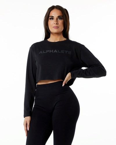 Alphalete Oversized Performance Long Sleeve Crop Blackout | PRIC-87940