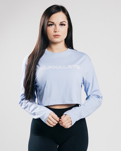 Alphalete Oversized Performance Long Sleeve Crop Blå | UXRW-85430