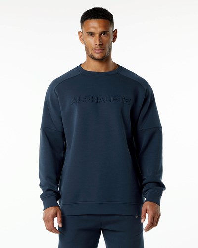 Alphalete Relaxed Interlock Knit Pullover Marinblå | MOXF-96510