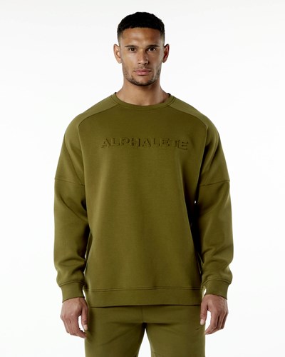 Alphalete Relaxed Interlock Knit Pullover Moss | PHRC-37089