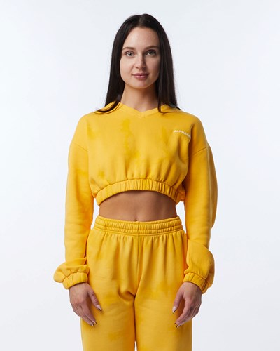 Alphalete Washed V-Neck Fleece Tröja Honey | ZJCM-67583