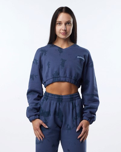 Alphalete Washed V-Neck Fleece Tröja Moonlight | JMCS-06927