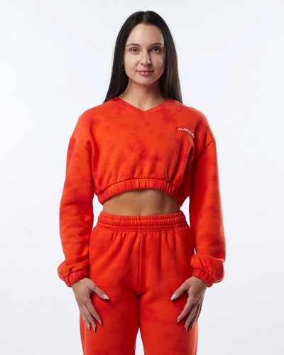 Alphalete Washed V-Neck Fleece Tröja Strawberry | MWIB-34672