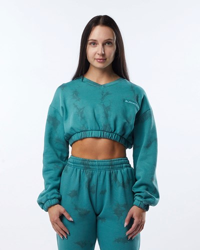 Alphalete Washed V-Neck Fleece Tröja Submarine | ULCF-73501