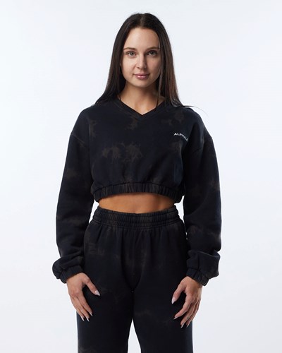 Alphalete Washed V-Neck Fleece Tröja Svarta | RFZY-65189